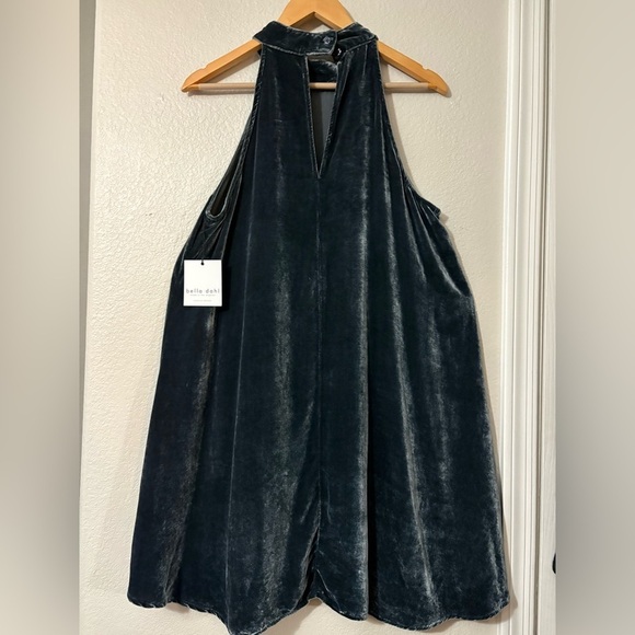 Beautiful Bella Dahl Slate Blue Velvet Halter Mini Dress. Keyhole Back. - Picture 2 of 15